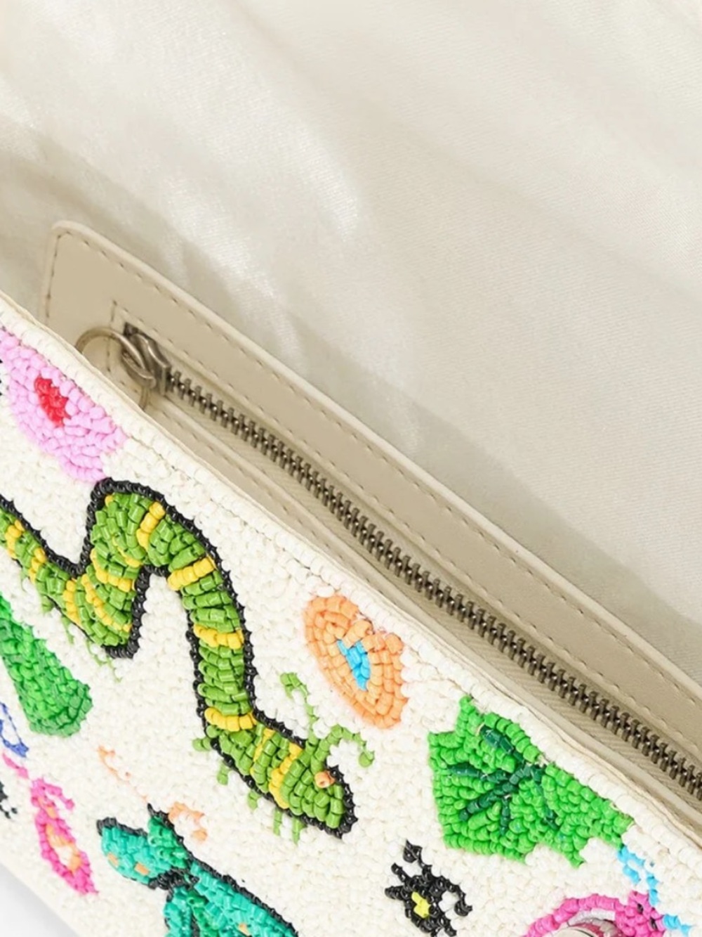 Staud Tommy Beaded Shoulder Bag Garden Motif Ivory Glass Bead Designer Purse NWT - Picture 7 of 16